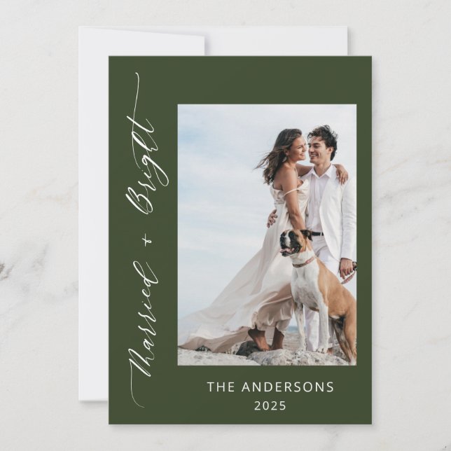 Tarjeta De Agradecimiento Navidades Bodas brillantes casados con fotografía  (Anverso)