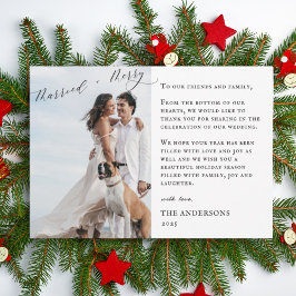 Tarjeta De Agradecimiento Navidades Bodas de caligrafía casada de Merry