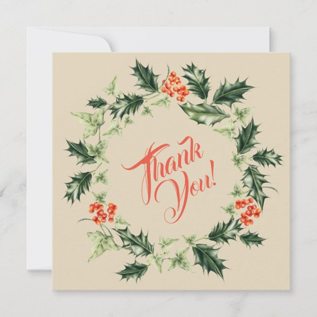 Tarjeta De Agradecimiento Navidades botánicos de Holly e Ivy Wreath (Anverso)