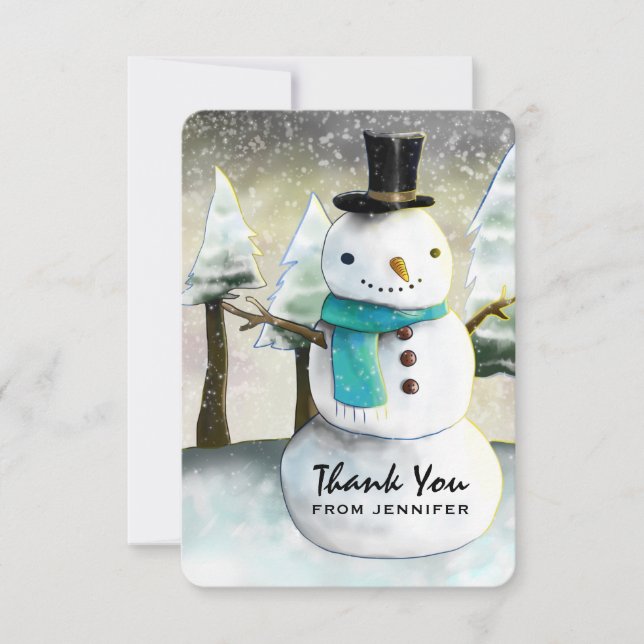 Tarjeta De Agradecimiento Navidades caprichosos del invierno de Snowman grac (Anverso)