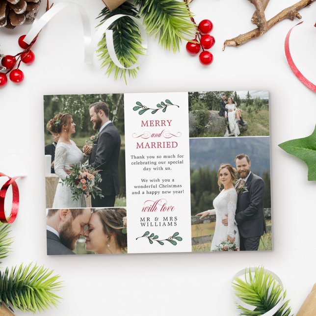 Tarjeta De Agradecimiento Navidades casados con moras y mistletoe verde rojo (Subido por el creador)