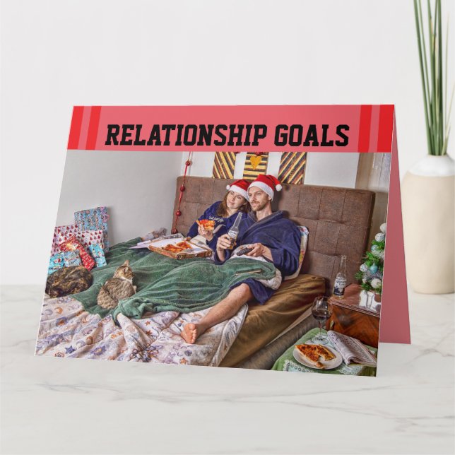 TARJETA DE AGRADECIMIENTO NAVIDADES CAT LOVER PIZZA PAREJA DE GRANDES TARJET (Anverso)