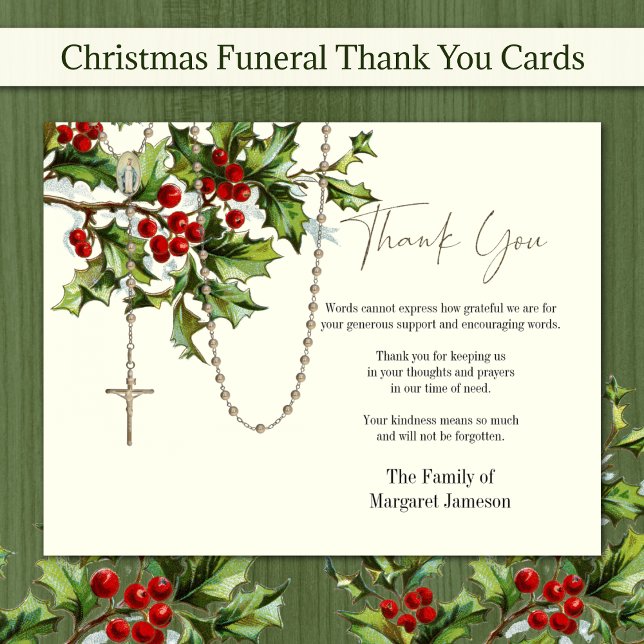 Tarjeta De Agradecimiento Navidades católicos Sinfonía Funeral (Beautiful Christmas Catholic Funeral Sympathy Thank You Cards - Easy to Personalize)