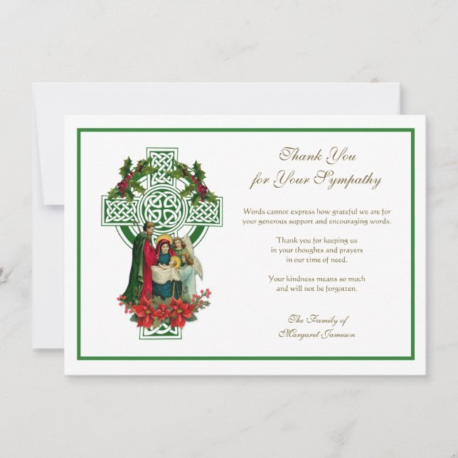 Tarjeta De Agradecimiento Navidades Celtic Cross Condolence Irish Gracias (Anverso)
