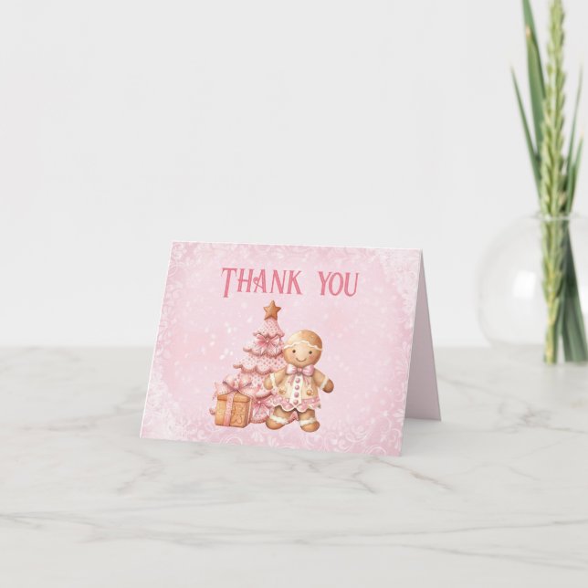 Tarjeta De Agradecimiento Navidades Chicas rosados de Cute Gingerbread Baby  (Anverso)