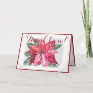 TARJETA DE AGRADECIMIENTO NAVIDADES CLÁSICOS ROJO POINSETIA FLOWER GRACIAS