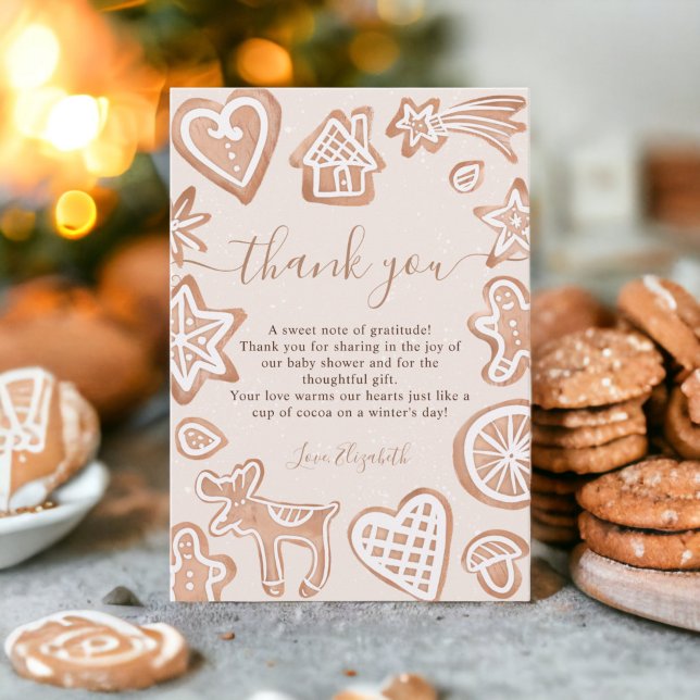 Tarjeta De Agradecimiento Navidades cortos de invierno pequeña galleta de be (Cute winter Christmas little cookie baby shower Thank You Card)