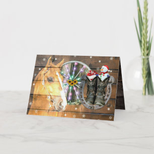 Tarjeta De Agradecimiento Navidades Cowboy Boots Horse Wagon