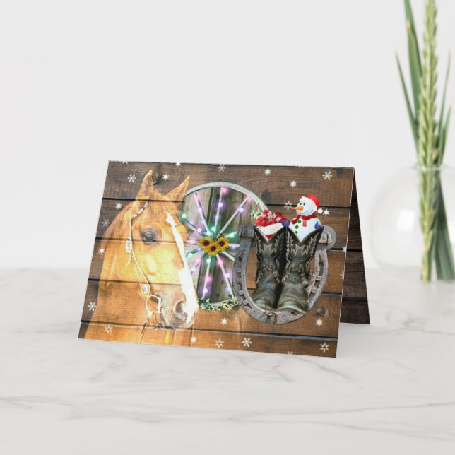 Tarjeta De Agradecimiento Navidades Cowboy Boots Horse Wagon (Anverso)