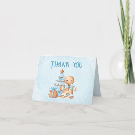 Tarjeta De Agradecimiento Navidades Cute Gingerbread Blue Boy Baby Shower