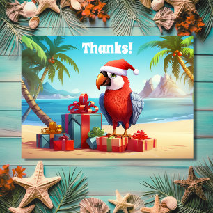 Tarjeta De Agradecimiento Navidades Cute Santa Parrot Tropical Beach