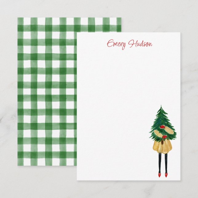 Tarjeta De Agradecimiento Navidades de acuarela Chica de moda personalizado (Anverso / Reverso)