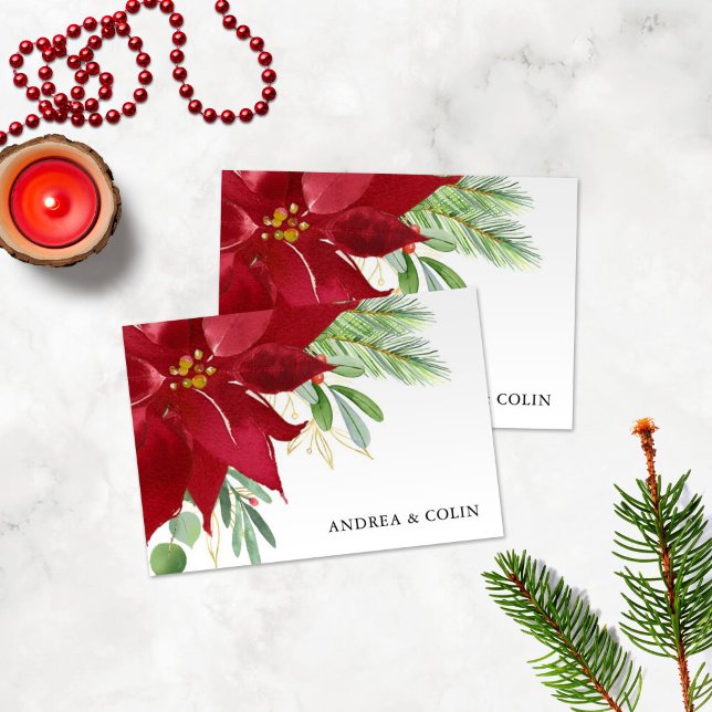 Tarjeta De Agradecimiento Navidades de acuarela Holiday Poinsettia Gracias (Subido por el creador)
