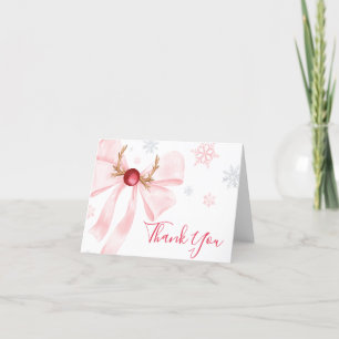 Tarjeta De Agradecimiento Navidades de Bow Rosado Copos de Nieve Baby Shower