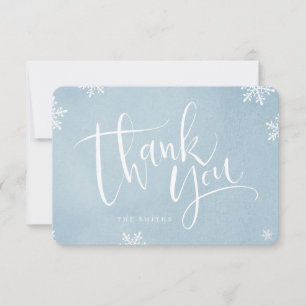 Tarjeta De Agradecimiento Navidades de caligrafía modernos, azules y blancos