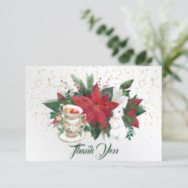 Tarjeta De Agradecimiento Navidades de Conejo de Poinsettia Teacups