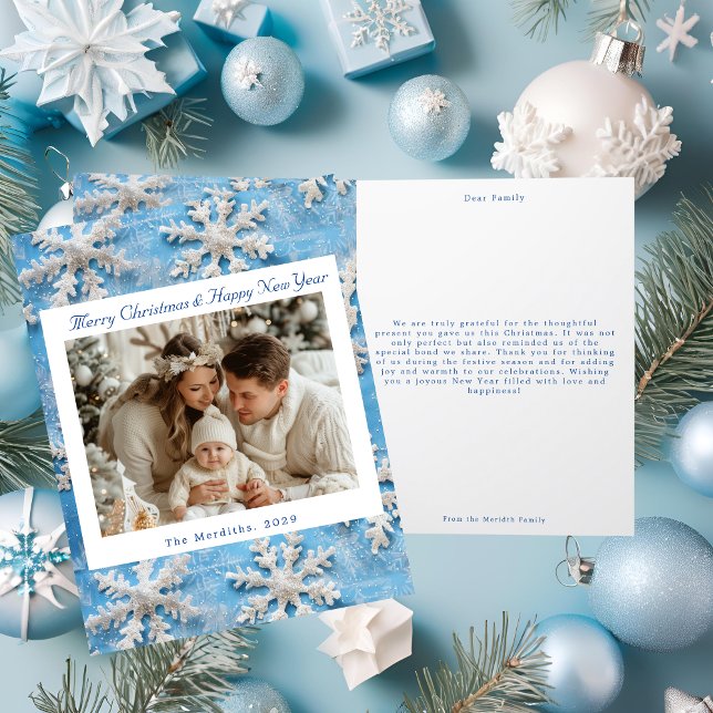 Tarjeta De Agradecimiento Navidades de copos de nieve azules de Victoria (Subido por el creador)