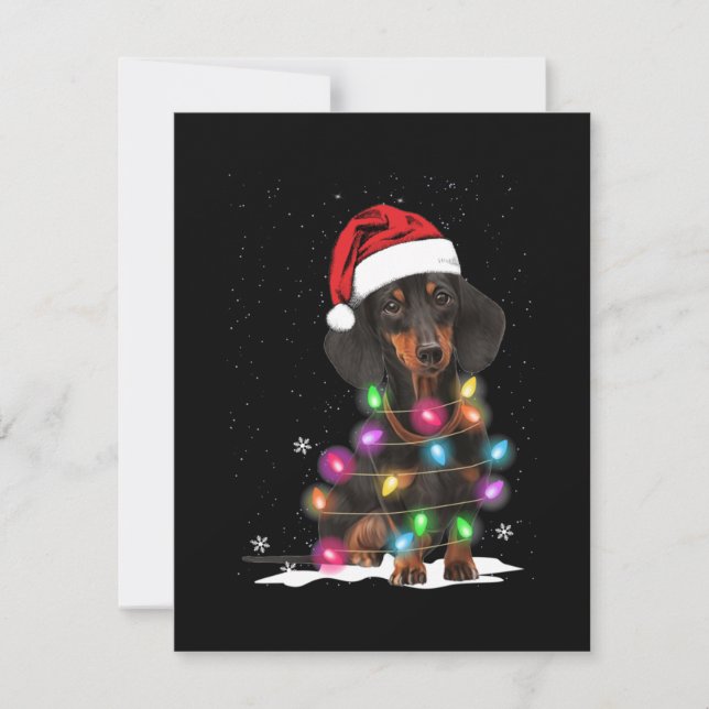 Tarjeta De Agradecimiento Navidades De Dachshund Iluminan Con Nieve (Anverso)