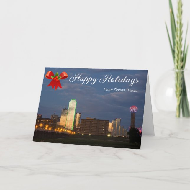 Tarjeta De Agradecimiento Navidades de Dallas Texas Happy Holiday Card (Anverso)