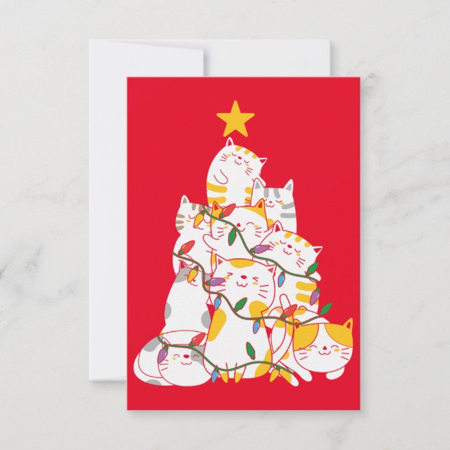 Tarjeta De Agradecimiento Navidades de gatos divertidos en árboles de Navida (Anverso)