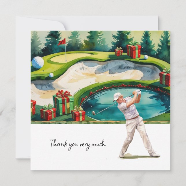 Tarjeta De Agradecimiento Navidades de golf temáticos para golfistas gracias (Anverso)