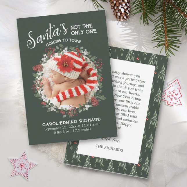 Tarjeta De Agradecimiento Navidades de Green Birth Stats Foto Baby Shower (Subido por el creador)