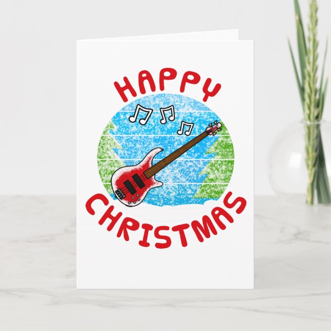Tarjeta De Agradecimiento Navidades de guitarra de bajo costo para músico de (Anverso)