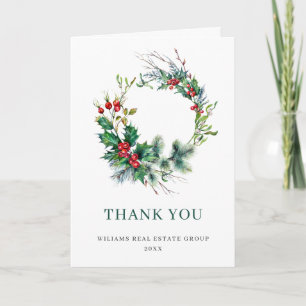 Tarjeta De Agradecimiento Navidades de Holly Berry Wreath saludando feriado