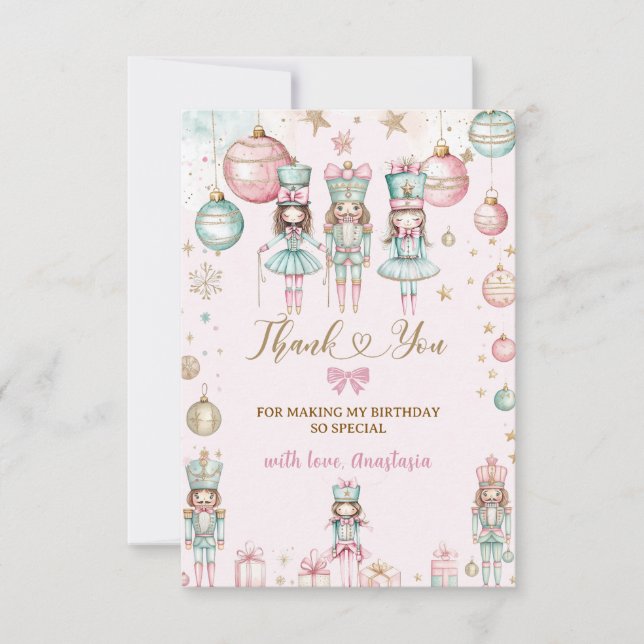 Tarjeta De Agradecimiento Navidades de invierno Balerinas Chica Cumpleaños (Anverso)