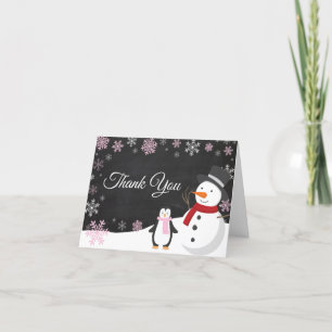 Tarjeta De Agradecimiento Navidades de invierno celebran croqueta rosada con