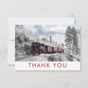 Tarjeta De Agradecimiento Navidades de invierno en tren de Vintage Gracias