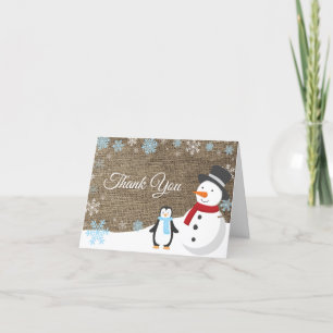 Tarjeta De Agradecimiento Navidades de invierno festejan Burlap con copo de 