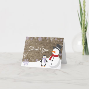 Tarjeta De Agradecimiento Navidades de invierno festejan Burlap violeta con 