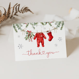 Tarjeta De Agradecimiento Navidades de invierno Santa Bebé Baby Shower