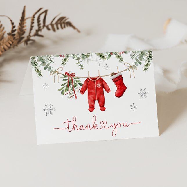 Tarjeta De Agradecimiento Navidades de invierno Santa Bebé Baby Shower (Subido por el creador)