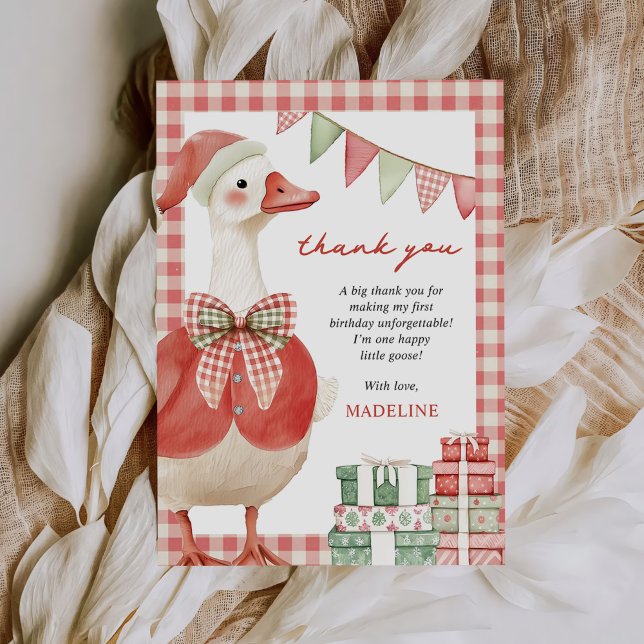 Tarjeta De Agradecimiento Navidades de invierno Silly Goose Gingham Cumpleañ (Subido por el creador)