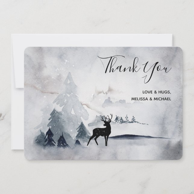 Tarjeta De Agradecimiento Navidades de la acuarela gris y salvaje (Anverso)