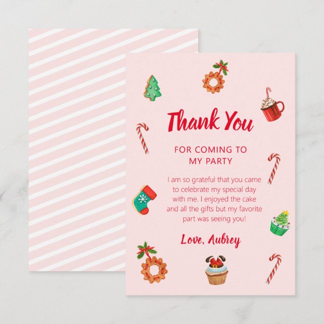 Tarjeta De Agradecimiento Navidades de la Casa Rosa Gingerbread Cumpleaños (Anverso / Reverso)