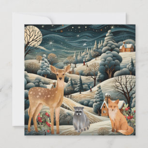 Tarjeta De Agradecimiento Navidades de la escena de invierno Animales de Woo