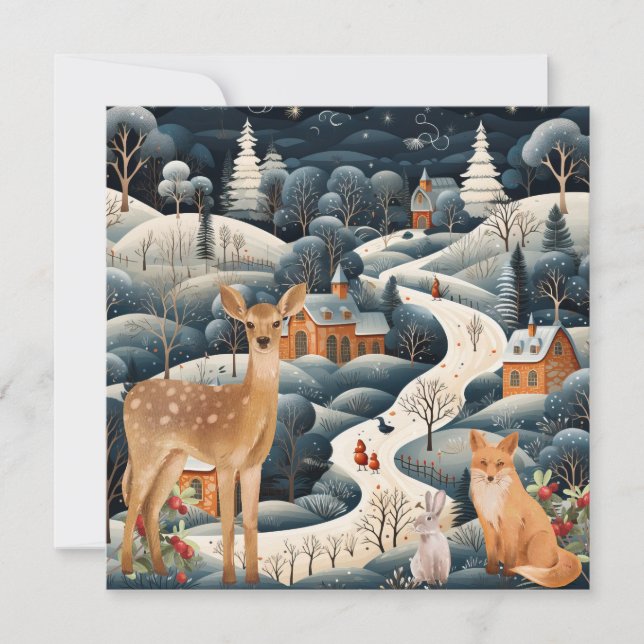 Tarjeta De Agradecimiento Navidades de la escena de invierno Animales de Woo (Anverso)