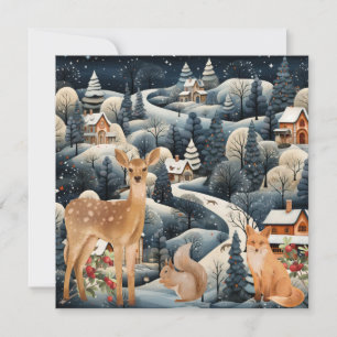 Tarjeta De Agradecimiento Navidades de la escena de invierno: los animales d
