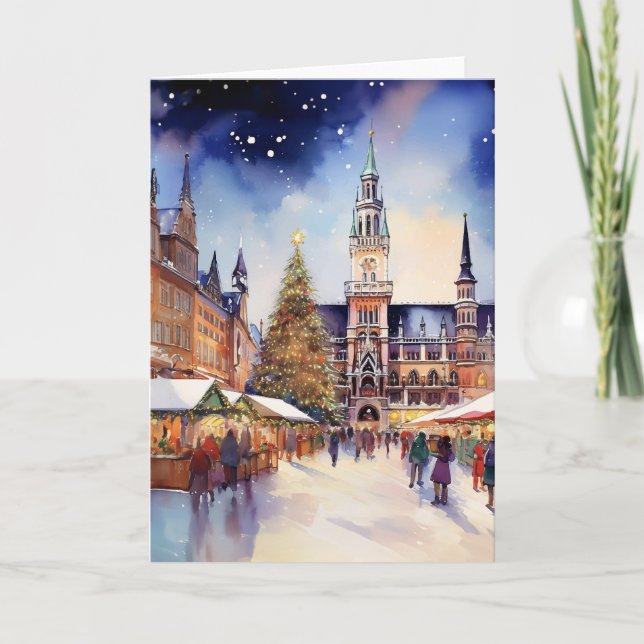 Tarjeta De Agradecimiento Navidades de Munich Watercolor (Anverso)