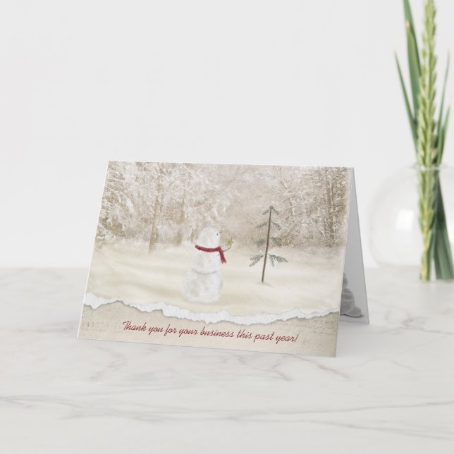 Tarjeta De Agradecimiento Navidades de negocios gracias con muñecos de nieve (Anverso)