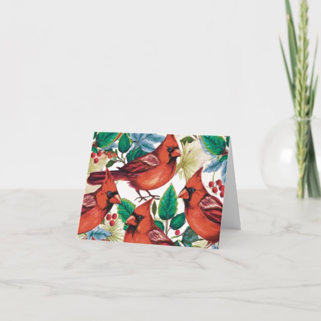 Tarjeta De Agradecimiento Navidades de pájaros rojos feriado de invierno (Anverso)