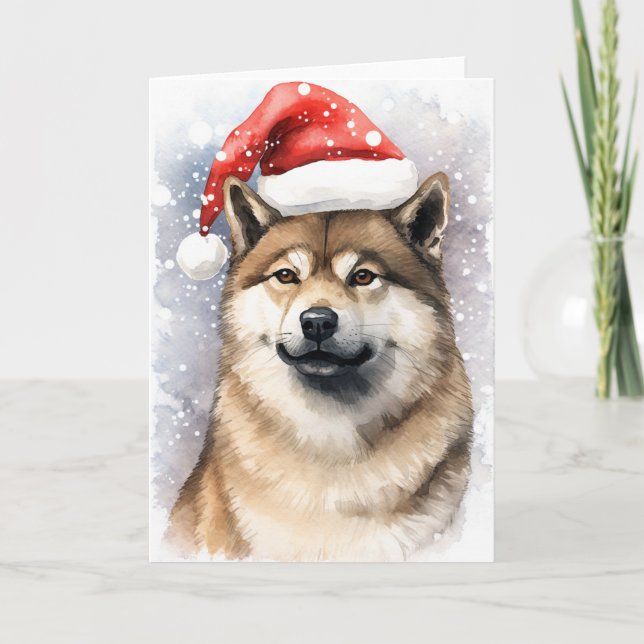 Tarjeta De Agradecimiento Navidades de perro de Akita Festividad de Santa Pa (Anverso)