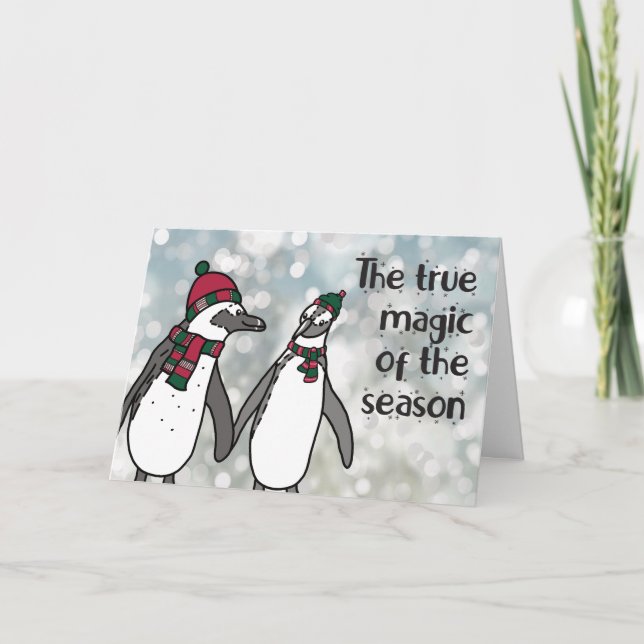 Tarjeta De Agradecimiento Navidades de Pingüinos Magia de la temporada alta (Anverso)