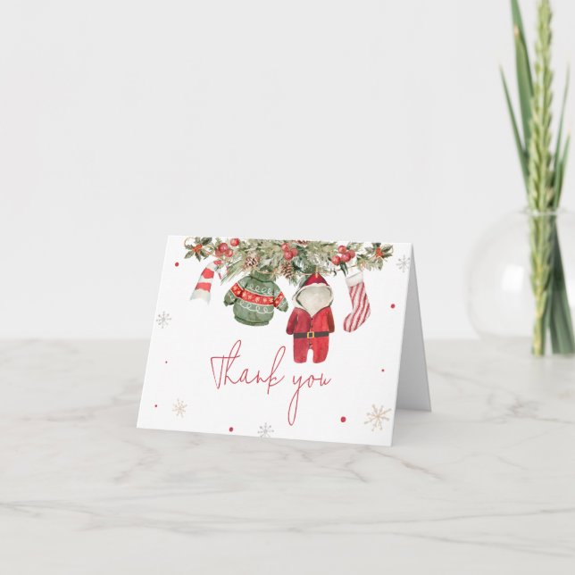 Tarjeta De Agradecimiento Navidades de Santa Bebé Ropa Baby Shower (Anverso)