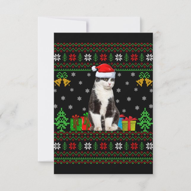 Tarjeta De Agradecimiento Navidades de Santa Cat Ugly Xmas decoraciones (Anverso)
