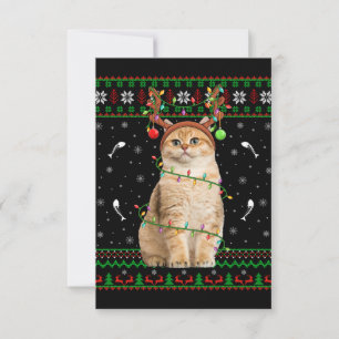 Tarjeta De Agradecimiento Navidades de Santa Cat Ugly Xmas Sweater Lighting