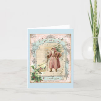Tarjeta De Agradecimiento Navidades de Santa Claus Rosado estilo victoriano